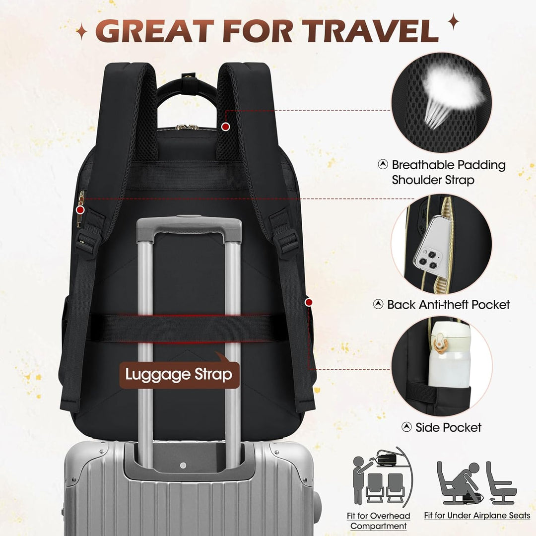 Organized water-resistant travel backpack with 16 pockets, providing secure storage for laptops and gear during commutes or trips.