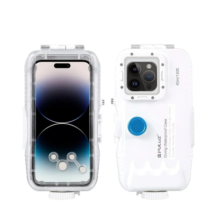 Unisex waterproof diving case for iPhone, protecting up to 130ft (40m) underwater.
