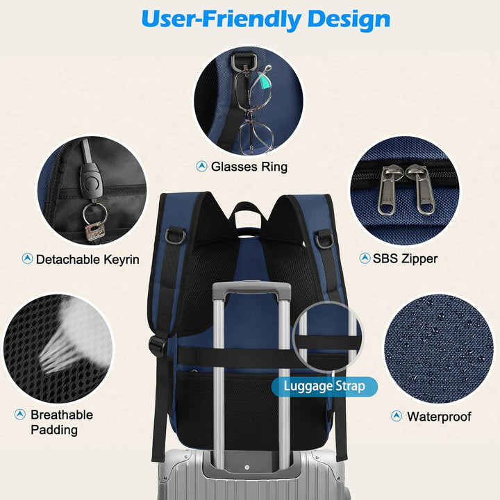Waterproof tech backpack showing internal organization for gadgets, cables, and other tech accessories.