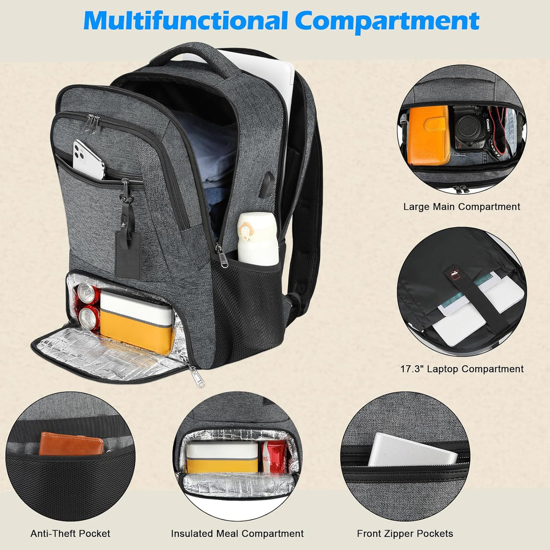 Black waterproof laptop backpack with external USB charging port, perfect for tech-savvy commuters.