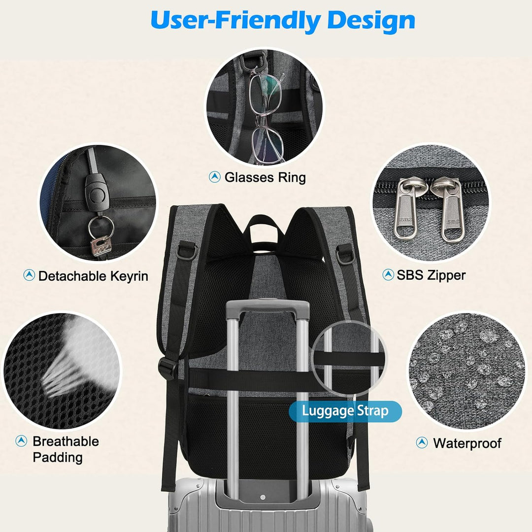 Spacious waterproof laptop backpack for 15.6-inch laptops, a secure and stylish tech bag for work.