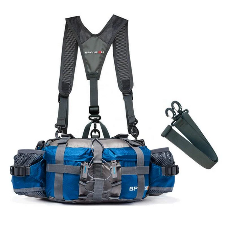 Tactical unisex chest bag in black nylon, ideal for travel, hiking, and daily essentials. Weather-resistant.