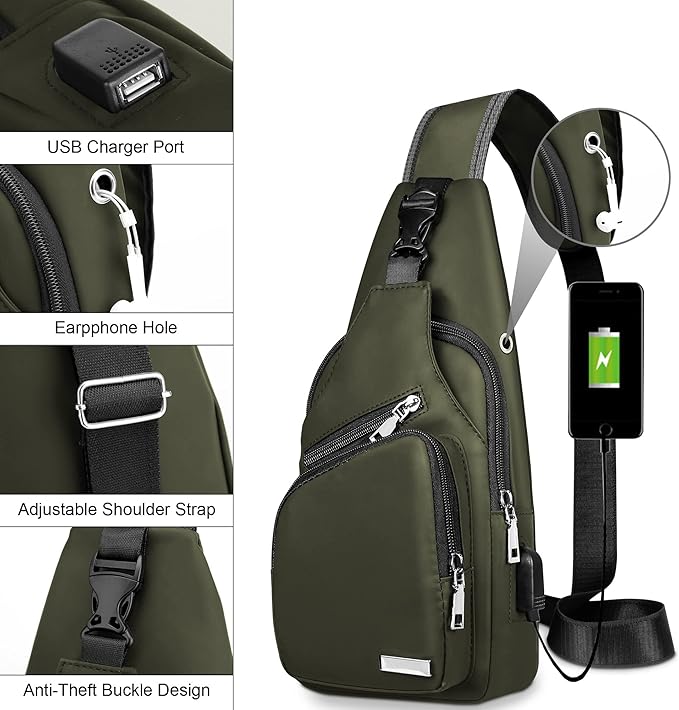 Multifunctional waterproof sling bag with easy access pockets. Ideal crossbody for essentials.