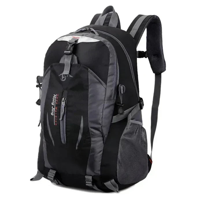 Open view of unisex waterproof travel backpack showing spacious main compartment & organized pockets.