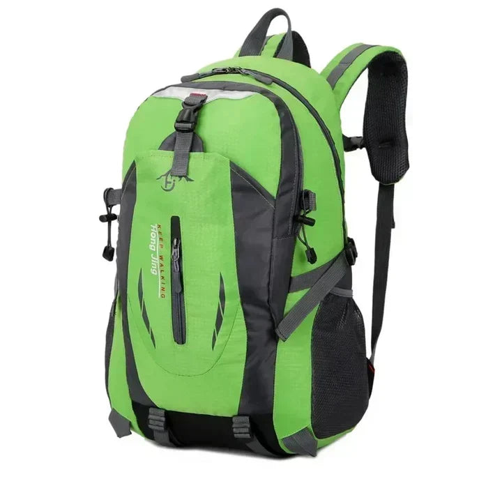 Close-up of the durable waterproof material of a multi-compartment travel & commuter backpack.