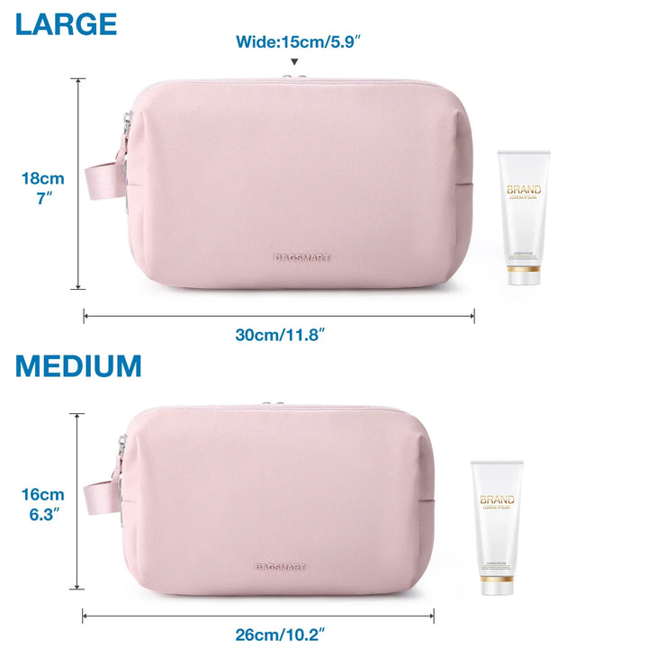 Durable waterproof travel toiletry bag keeps cosmetics & toiletries safe & dry; great for gym or camping.
