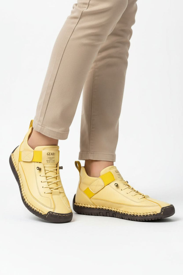 Front view of lace-up unisex walking shoes, designed for all-day comfort & wide fit.