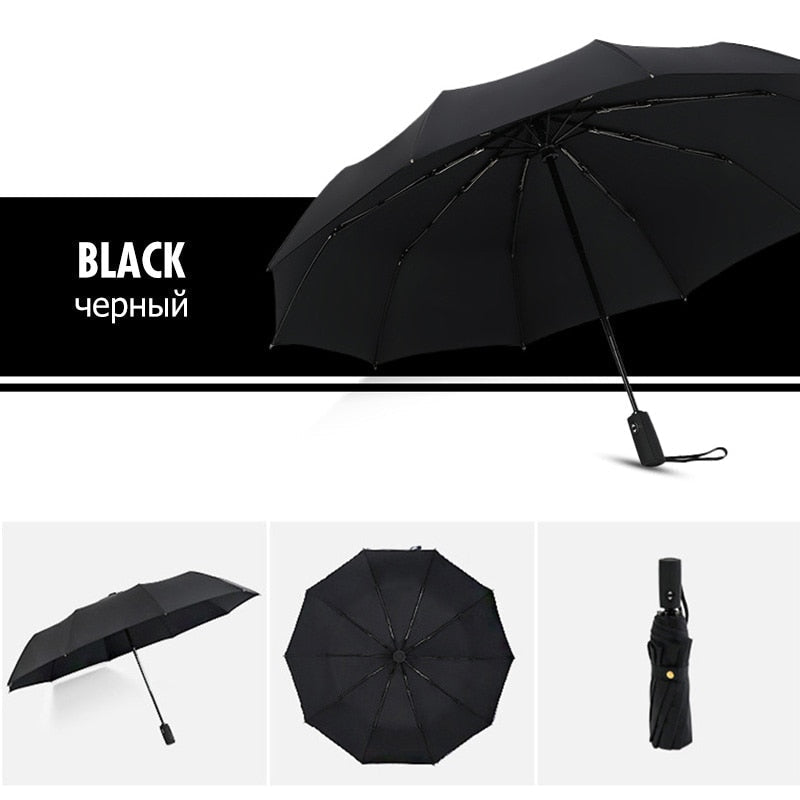 Compact travel umbrella with strong windproof design, ideal for men & women in rainy weather.