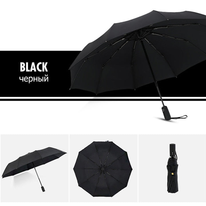 Compact travel umbrella with strong windproof design, ideal for men & women in rainy weather.