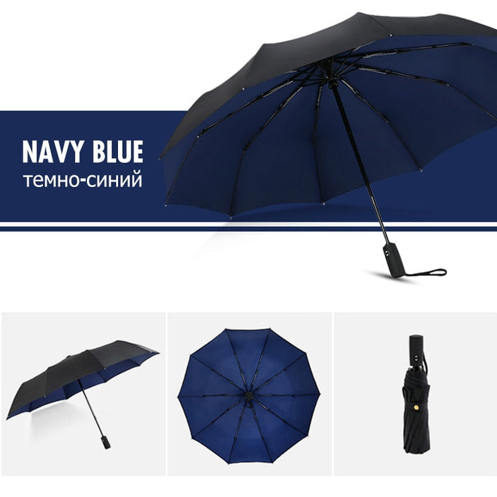 Durable black travel umbrella, built to withstand wind & rain, perfect outdoor accessory.