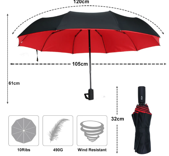 Reliable unisex umbrella, designed for travel with a robust windproof frame for all seasons.