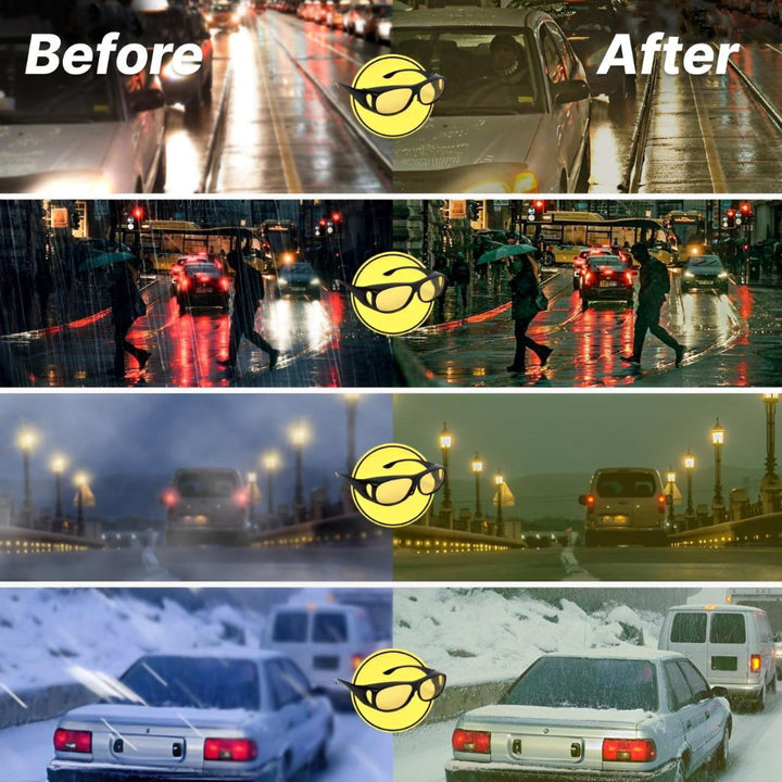 Yellow tint night driving glasses for unisex glare reduction, improving road safety and low-light visibility.