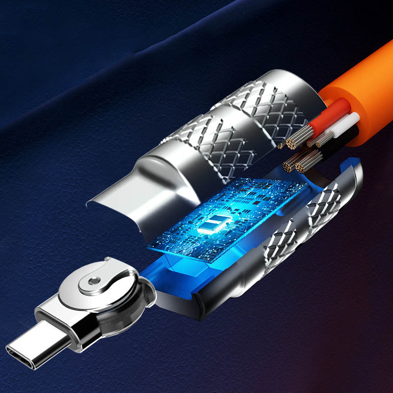 Durable braided 120W fast charging cable, featuring a 180° rotating connector for gaming.