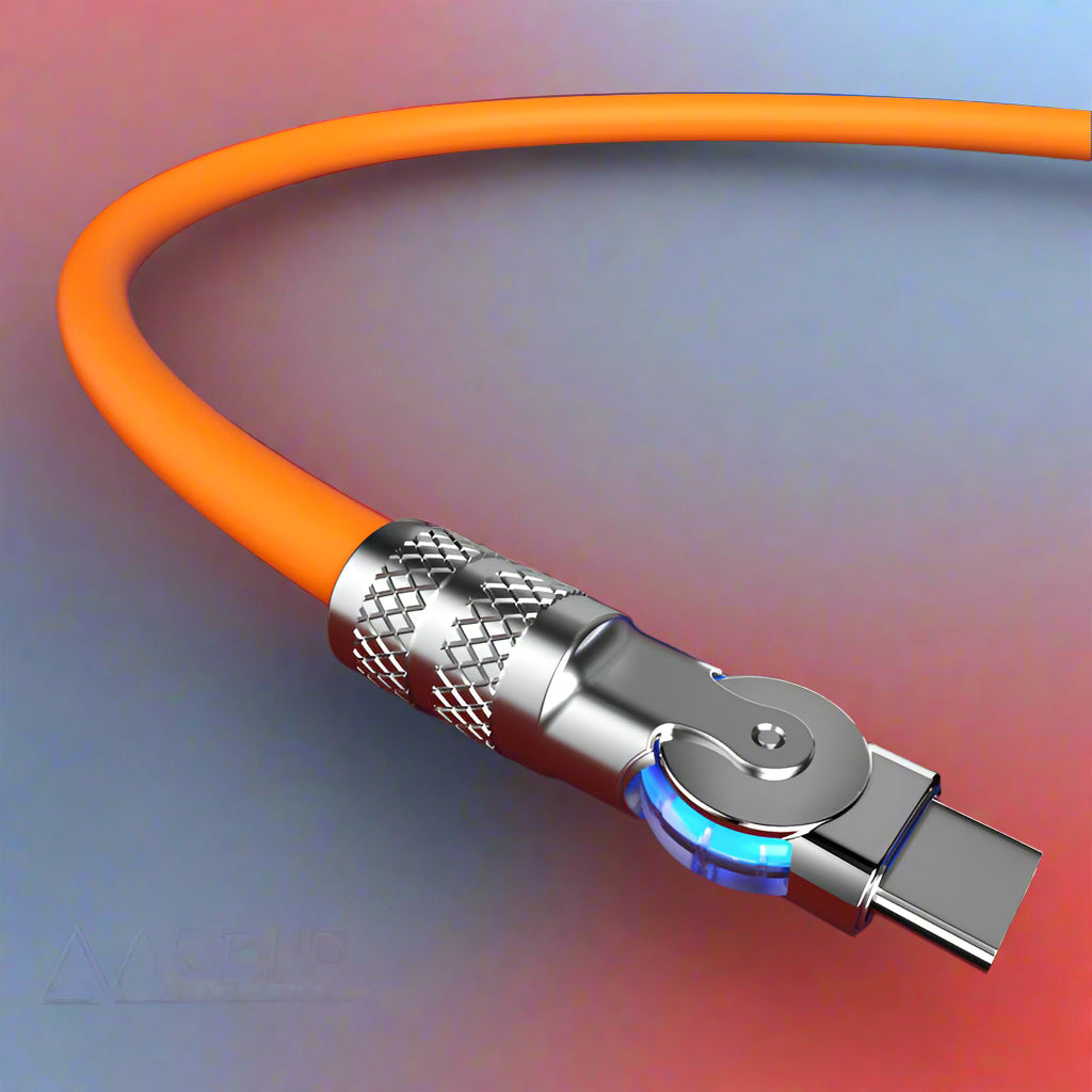 Efficient 120W data cable for iPhone & Type-C devices, featuring a unique rotating connector.