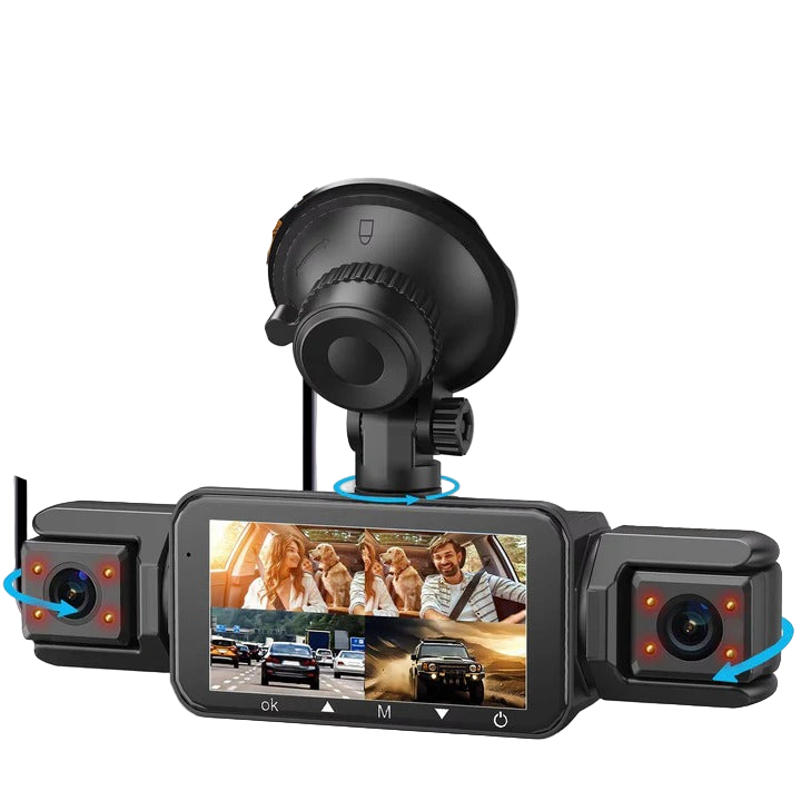Universal 4-camera WiFi dash cam for all-around vehicle protection. Front, rear, & side views.