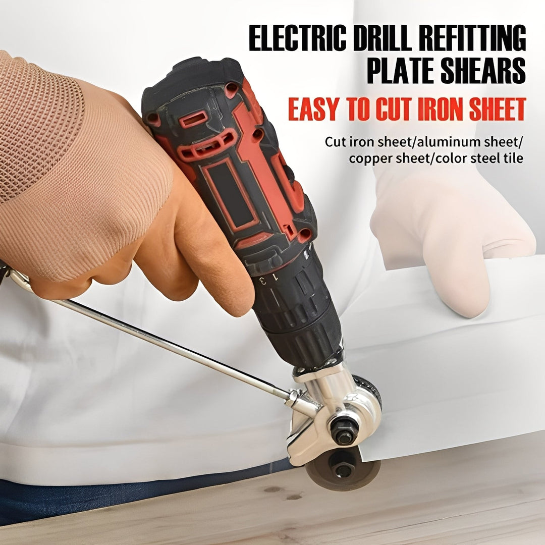 Heavy-duty drill attachment metal shear, perfect for cutting steel, aluminum, and sheet metal DIY projects.