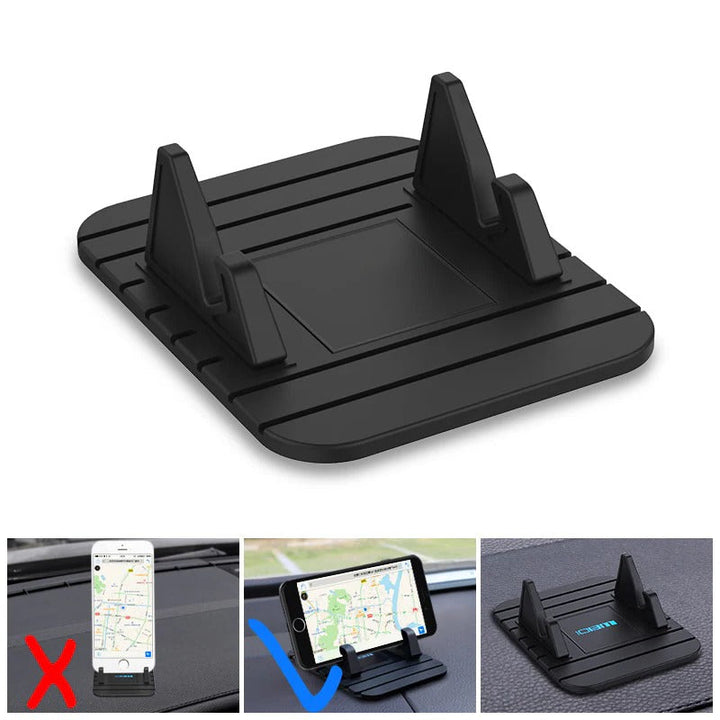 Versatile silicone phone holder for car dashboard & desk. Non-slip universal design for hands-free navigation & viewing.