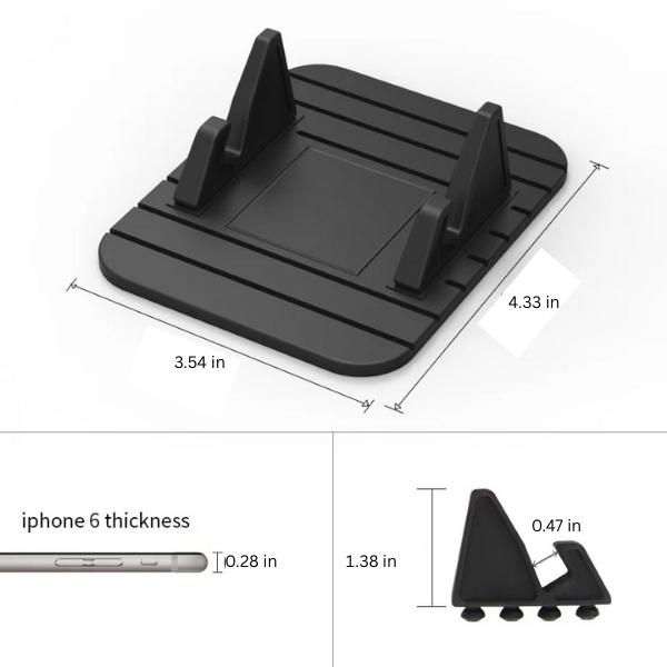 Hands-free car phone mount, non-slip silicone holder for safe dashboard GPS navigation. Universal fit auto accessory.