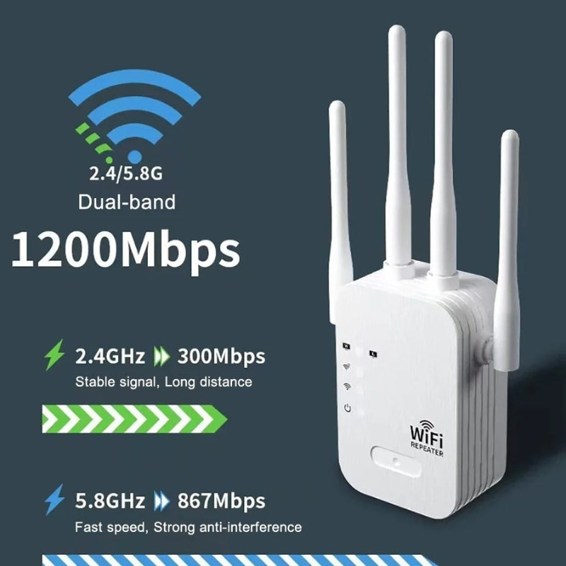 Easy-to-install Outdoor WiFi Range Extender, enhancing home network with reliable, fast internet for all areas.