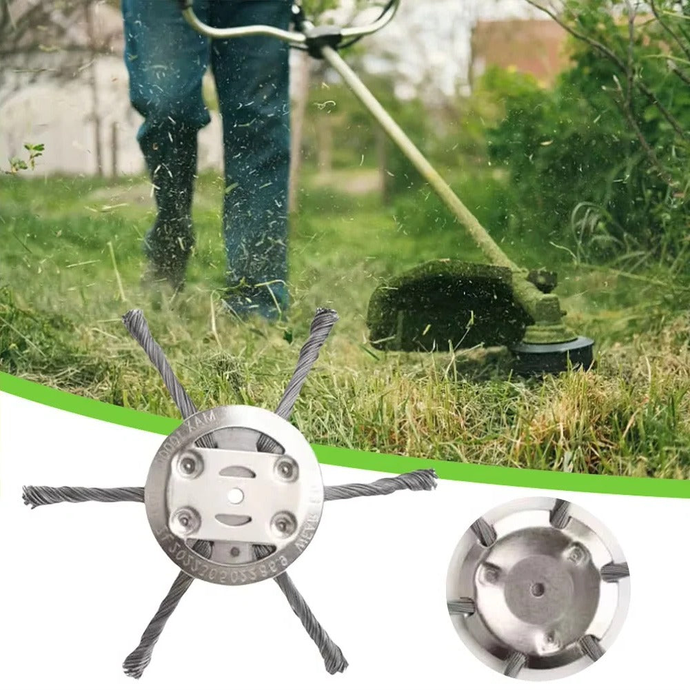Heavy-duty steel wire grass trimmer head, designed for tough weeds, rust, and paint on various surfaces.
