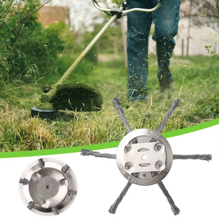 Efficient outdoor cleanup with this universal steel wire brush trimmer head for all your lawn care needs.
