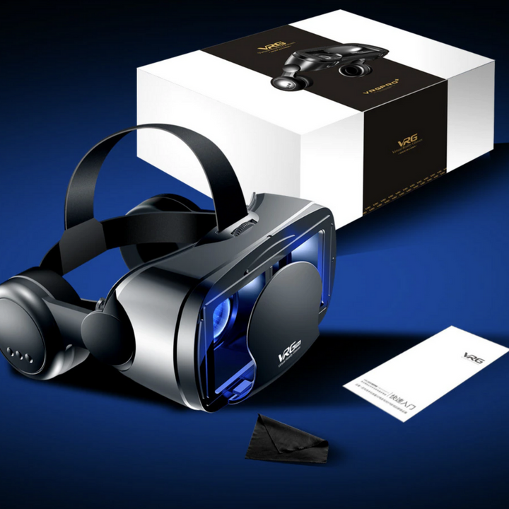 Universal VR Headset with integrated headphones for immersive iOS & Android smartphone virtual reality gaming & movies.