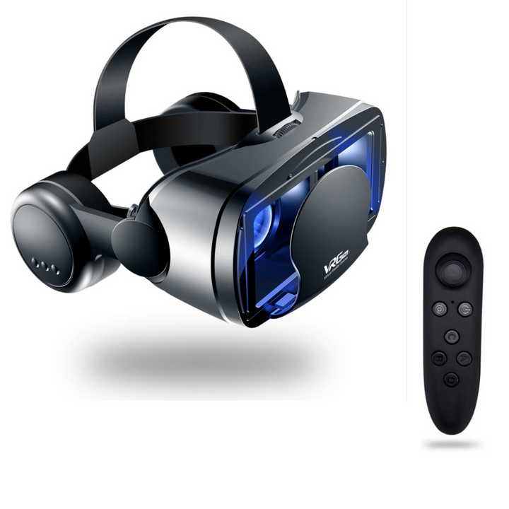 Immersive VR headset for iOS & Android smartphones, featuring built-in headphones for ultimate virtual reality.