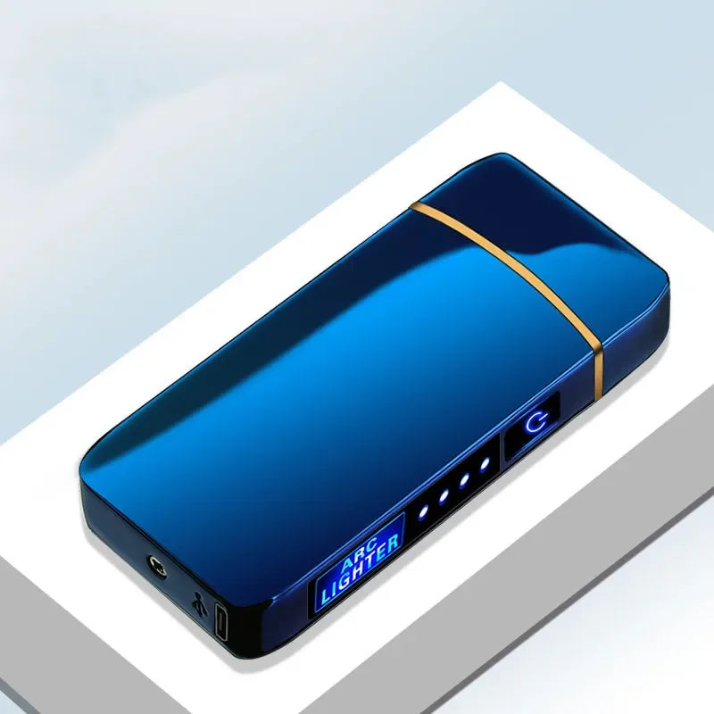 Modern metal USB plasma lighter, rechargeable, windproof and eco-friendly for daily use.