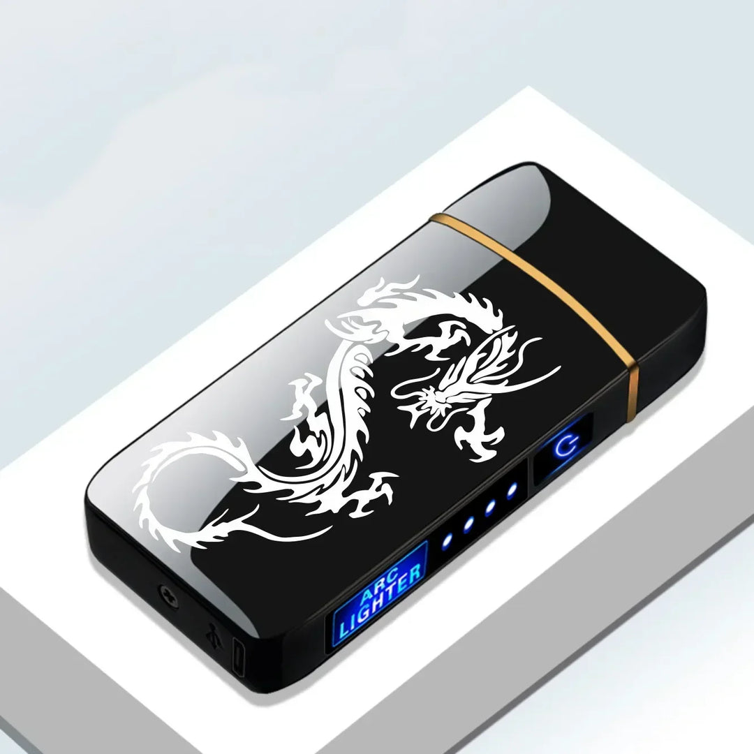 Slim USB rechargeable plasma lighter, windproof flameless electric arc gadget.