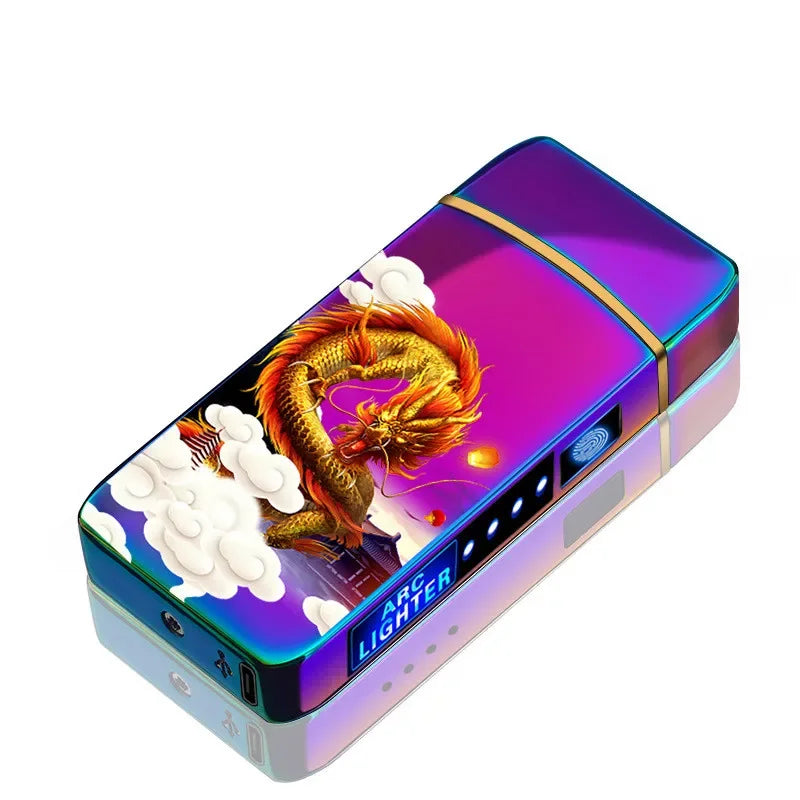 Modern USB plasma lighter, rechargeable, windproof electric ignition gadget.