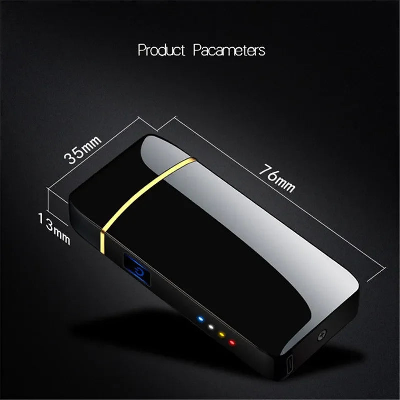 Sleek black USB plasma lighter, rechargeable and windproof electric arc for outdoor use.