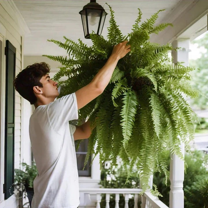 UV resistant artificial Boston fern for vibrant indoor & outdoor decor. Low maintenance faux greenery.