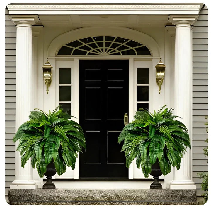 Lifelike UV resistant artificial Boston fern. Perfect faux plant for indoor or outdoor greenery decor.