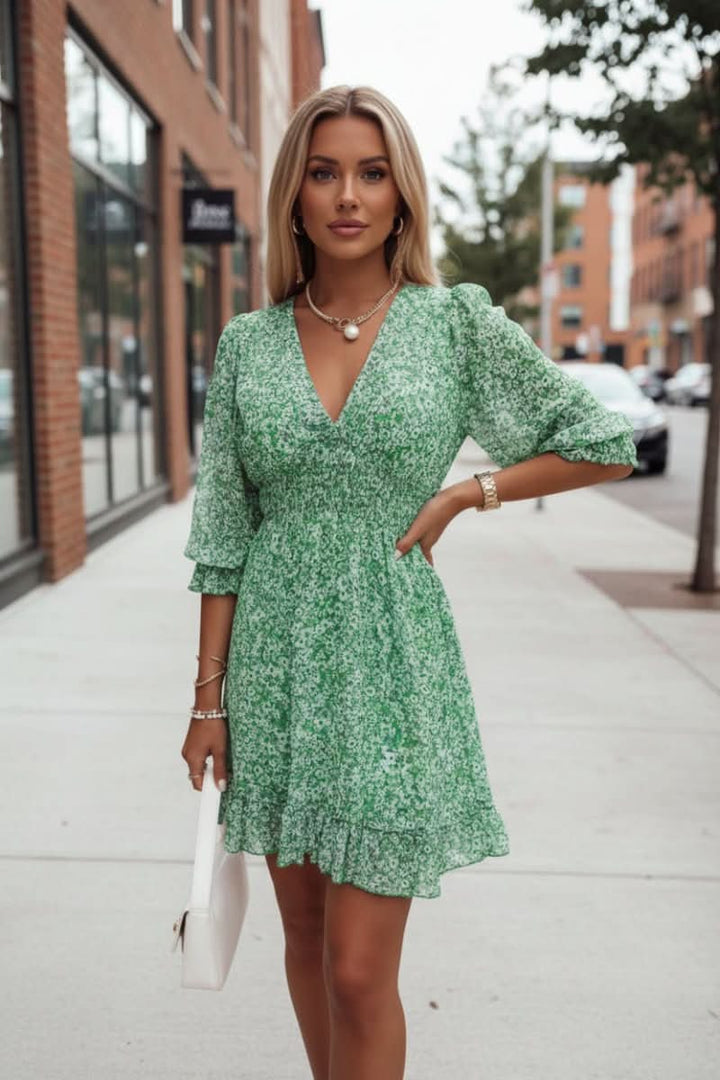 Women's vibrant autumn mini dress, great for casual day wear or a chic evening look. Comfortable & stylish fashion.