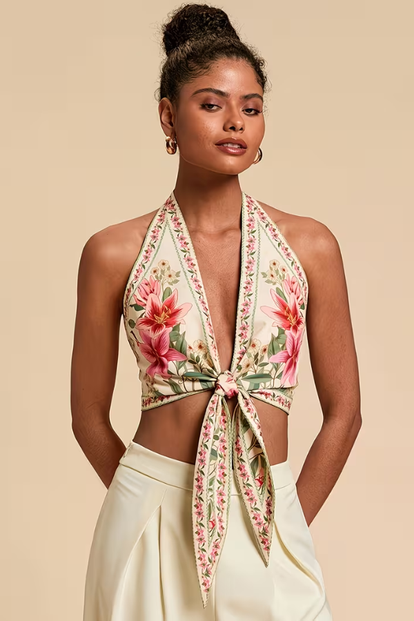 Trendy women's floral halter top. Effortless summer style for casual wear.