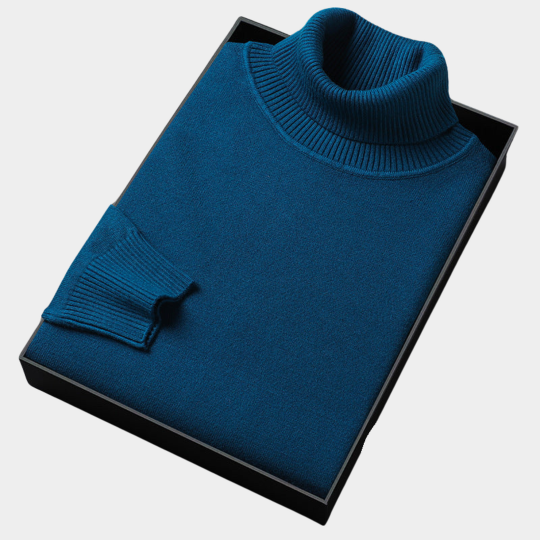 Stylish men's turtleneck sweater, a confident statement piece for winter fashion.