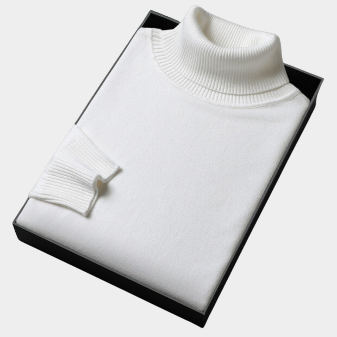 Comfortable yet stylish men's vibrant turtleneck sweater, perfect for everyday elegance.