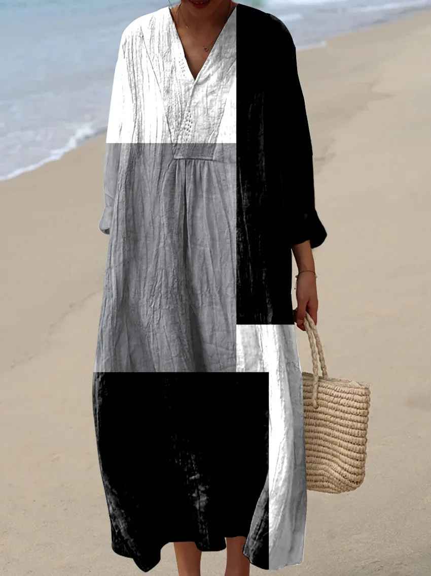 Colorful patchwork maxi dress, women's elegant casual style. Flowy, comfortable, and vibrant for summer fashion.