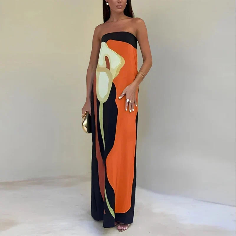 Women's vibrant maxi dress, a perfect casual summer print dress with a relaxed, holiday feel.