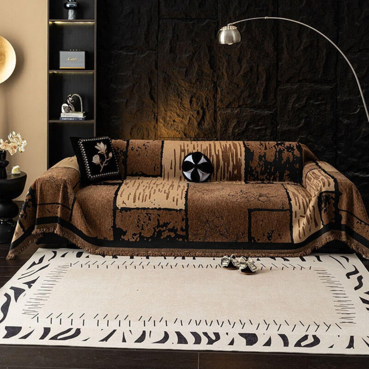Vintage chenille sofa protector throw, anti-scratch & pet-friendly furniture cover for living room.