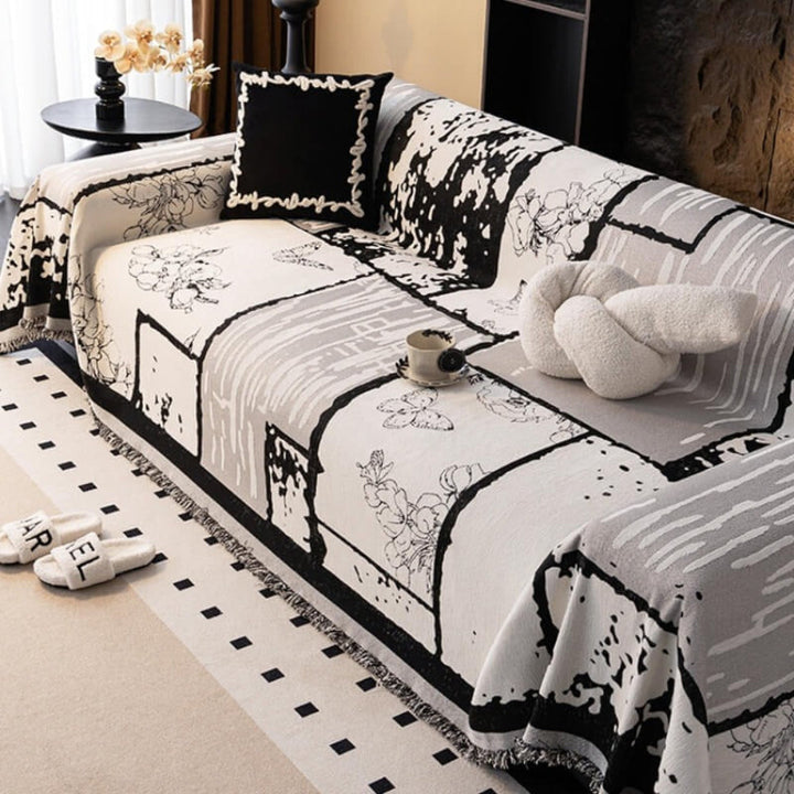 Decorative anti-scratch chenille throw, vintage sofa protector, cozy & durable family-friendly cover.