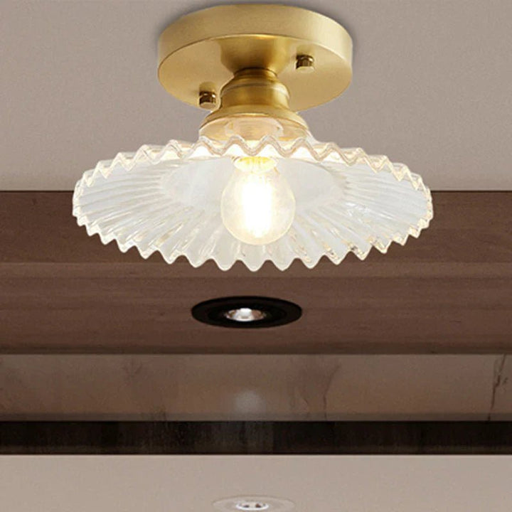 Vintage - Inspired Ribbed Glass Ceiling Lamp - Semi - Flush Mount - Lexians