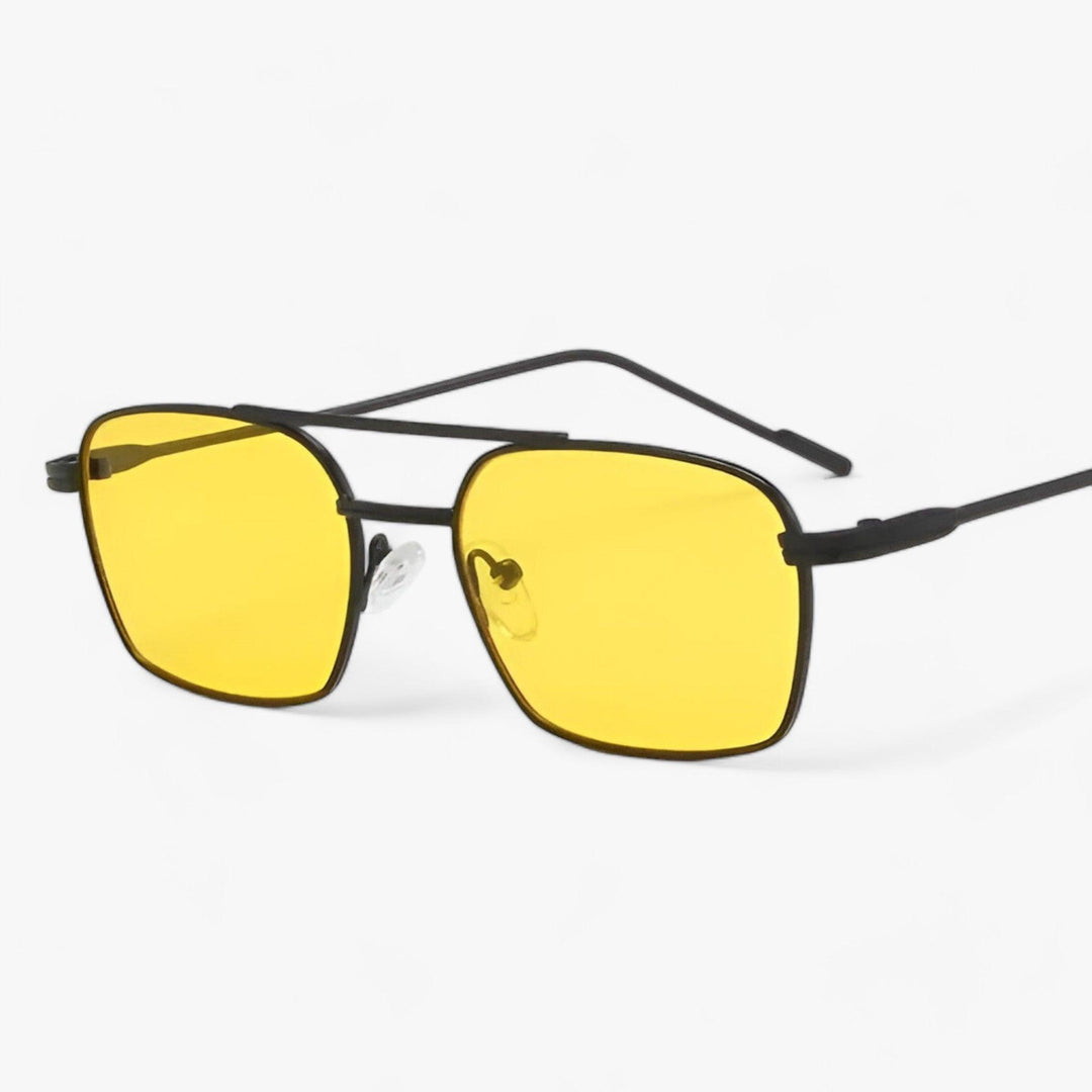 Black vintage double bridge sunglasses, retro streetwear style, UV protected lenses for men & women.