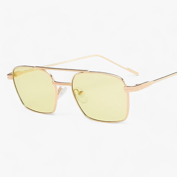 Gray vintage double bridge sunglasses, metal frame, retro style, ideal festival accessory & summer shades.