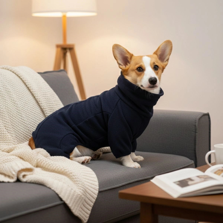 Warm full-body dog suit, ideal pet apparel for winter. Provides cozy protection for outdoor dogs in cold weather.