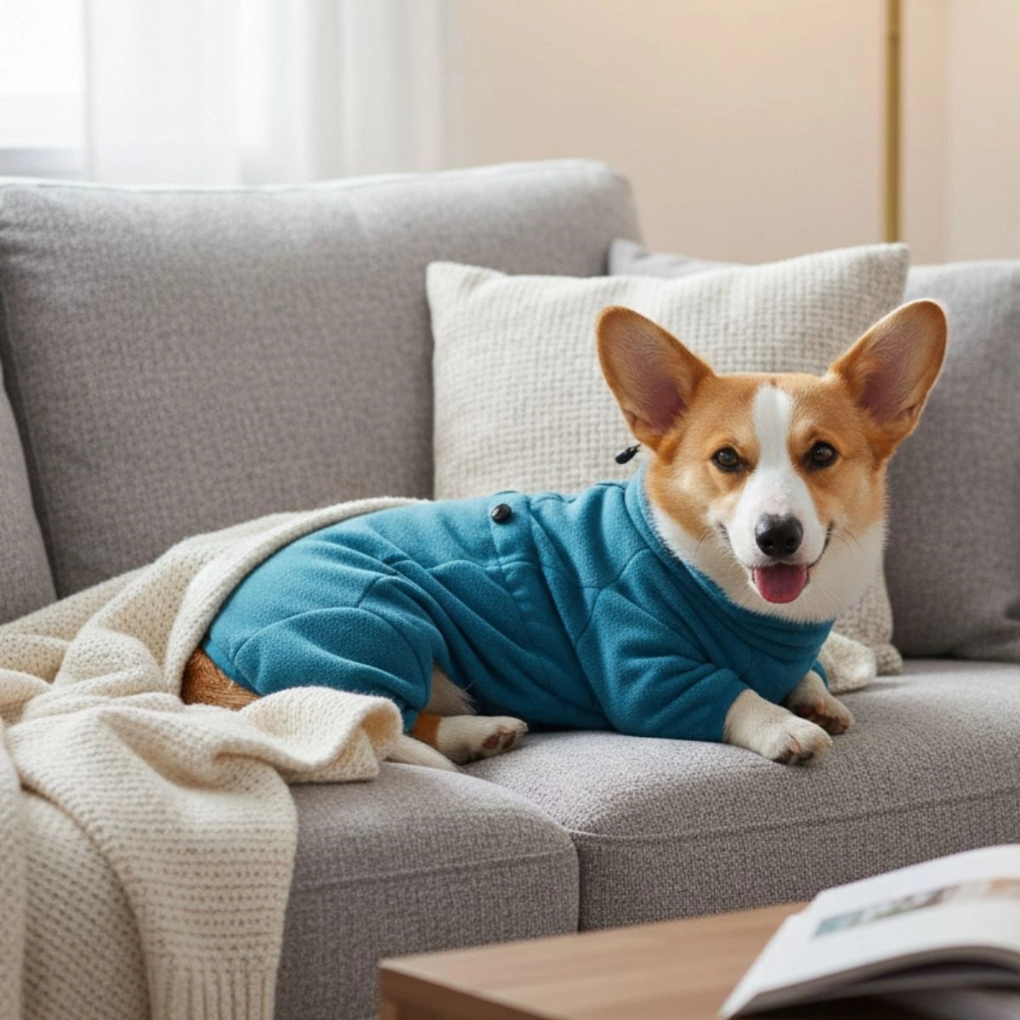 Comfortable full-body dog suit for warmth. Cozy dog clothing & pet apparel, perfect for cold weather & outdoor protection.