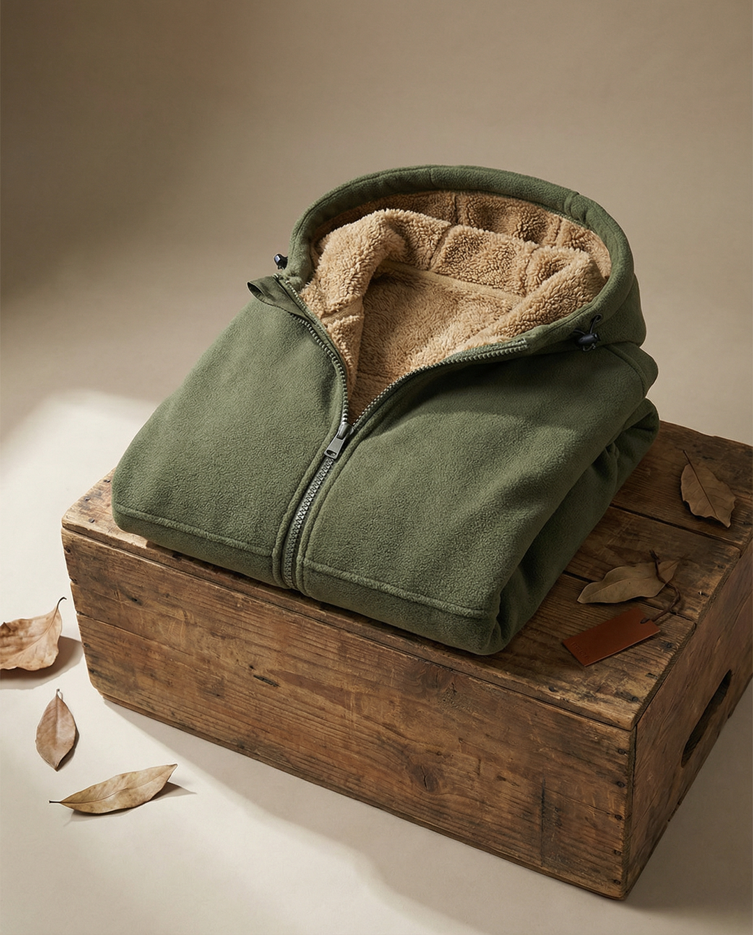 Soft lambswool blend green hoodie jacket, ideal for winter warmth and comfort
