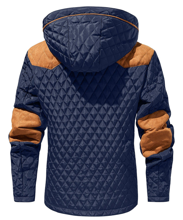 Hooded black men's sherpa-lined winter jacket, insulated for maximum warmth in cold conditions
