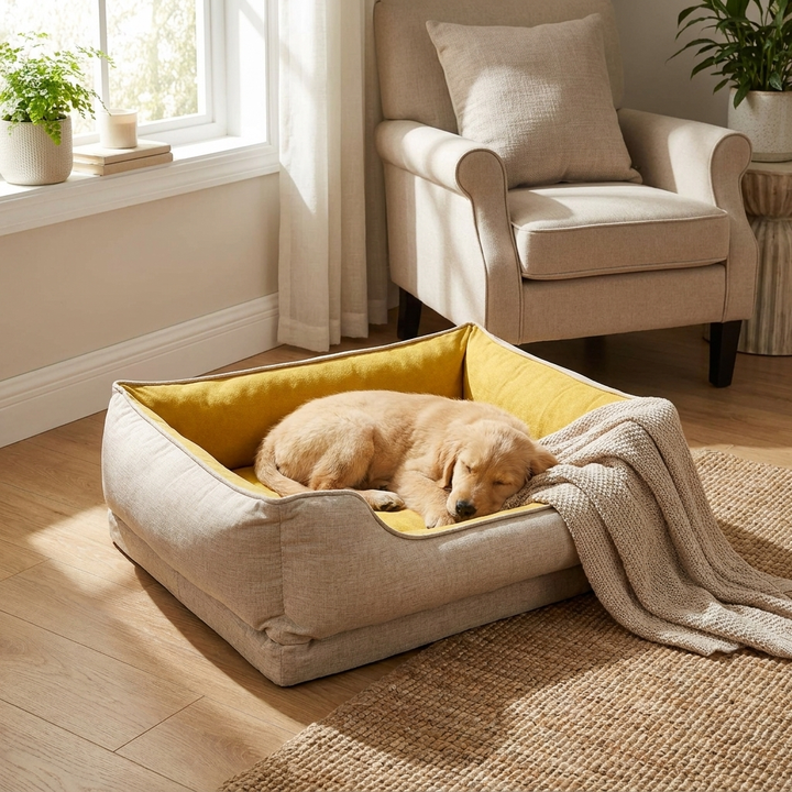 Washable non-slip bolster cat bed for ultimate comfort. Soft, cozy pet bed for feline lounging & sleep.