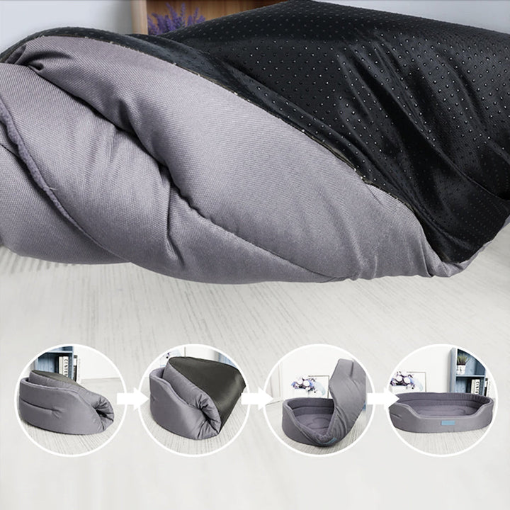 Washable waterproof dog bed featuring soft plush for ultimate pet comfort. Non-slip & durable pet accessory.